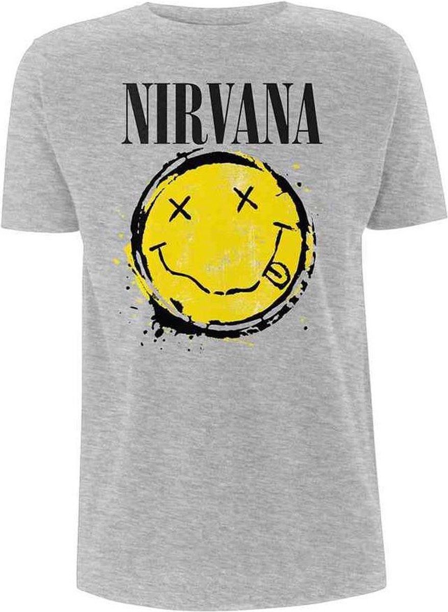 Nirvana Heren Tshirt -M- Smiley Splat Grijs