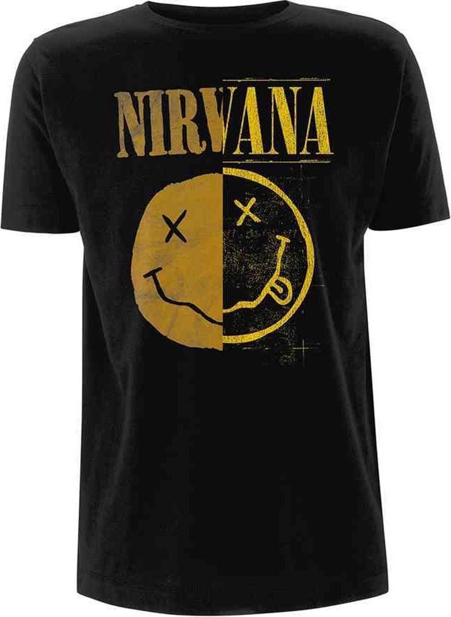 Nirvana Heren Tshirt -M- Spliced Smiley Zwart