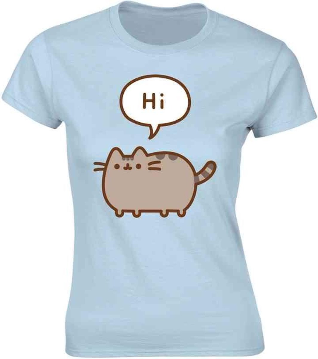 Pusheen Dames Tshirt -M- Hi/Bye Blauw