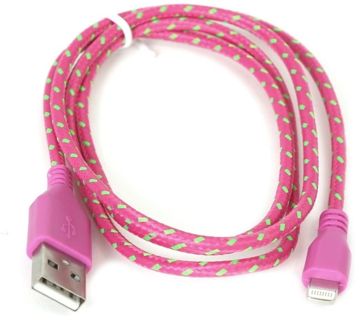 Platinet OUFBIPCP 1m USB A Lightning Groen, Roze mobiele telefoonkabel