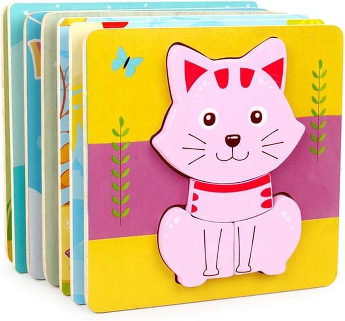 Play Adventures - Houten Vormenpuzzel - Dierenpuzzel - Kat - 1 tot 4 jaar - Formaat Puzzel - 14.5 x 14.5 x 1 cm