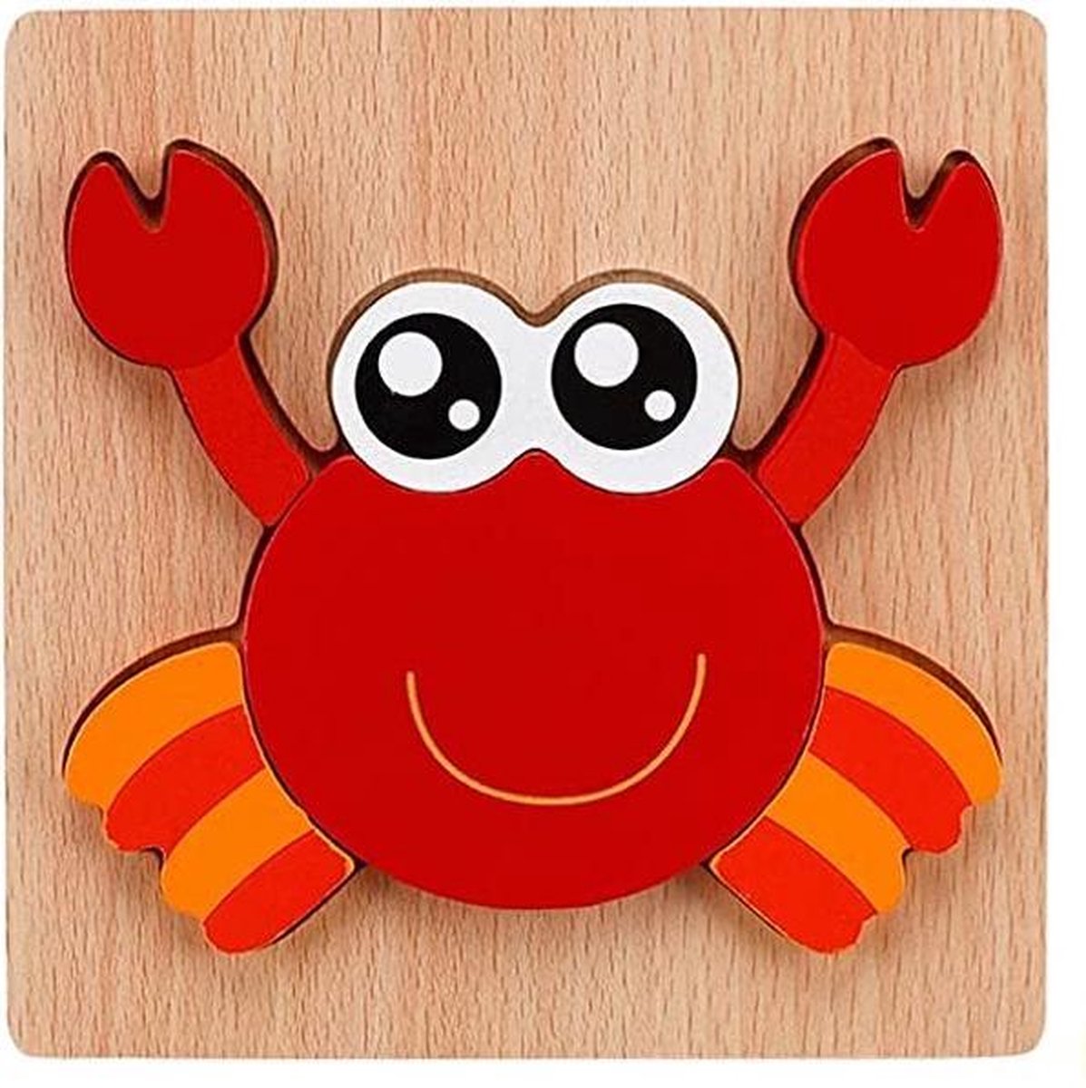 Play Adventures - Houten Vormenpuzzel - Dierenpuzzel - Krab - 1 tot 4 jaar - Formaat Puzzel - 14.5 x 14.5 x 1 cm