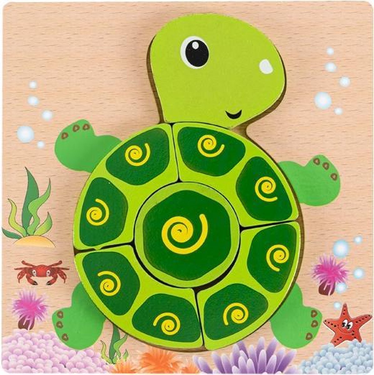 Play Adventures - Houten Vormenpuzzel - Dierenpuzzel - Schildpad - 1 tot 4 jaar - Formaat Puzzel - 14.5 x 14.5 x 1 cm