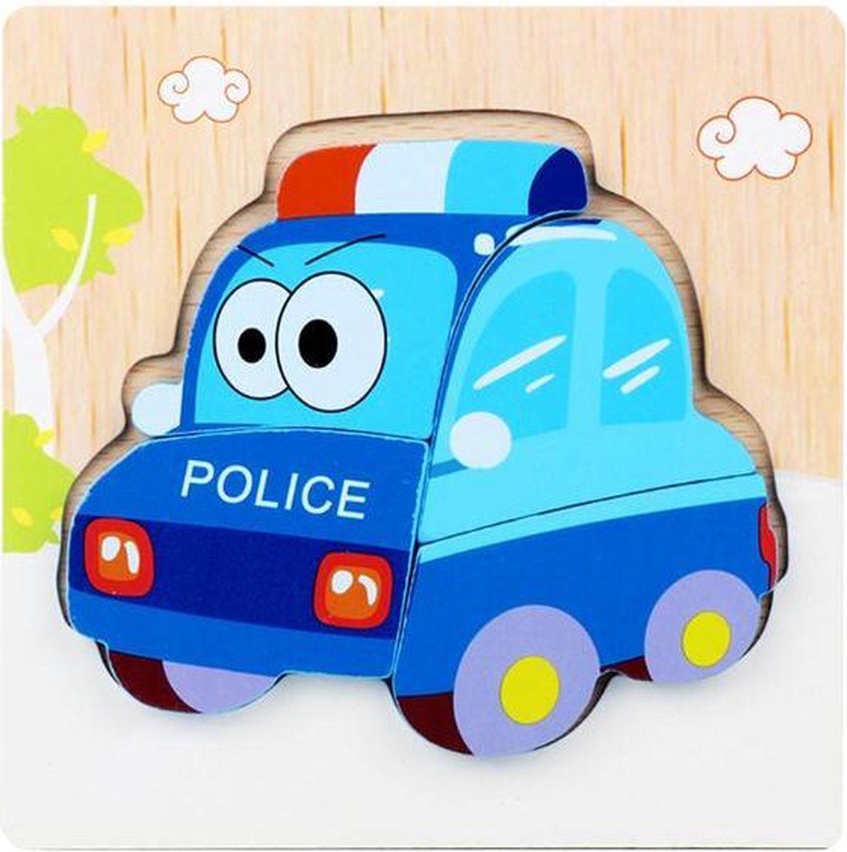 Play Adventures - Houten Vormenpuzzel - Politie Auto - 1 tot 4 jaar - Formaat Puzzel - 14.5 x 14.5 x 1 cm