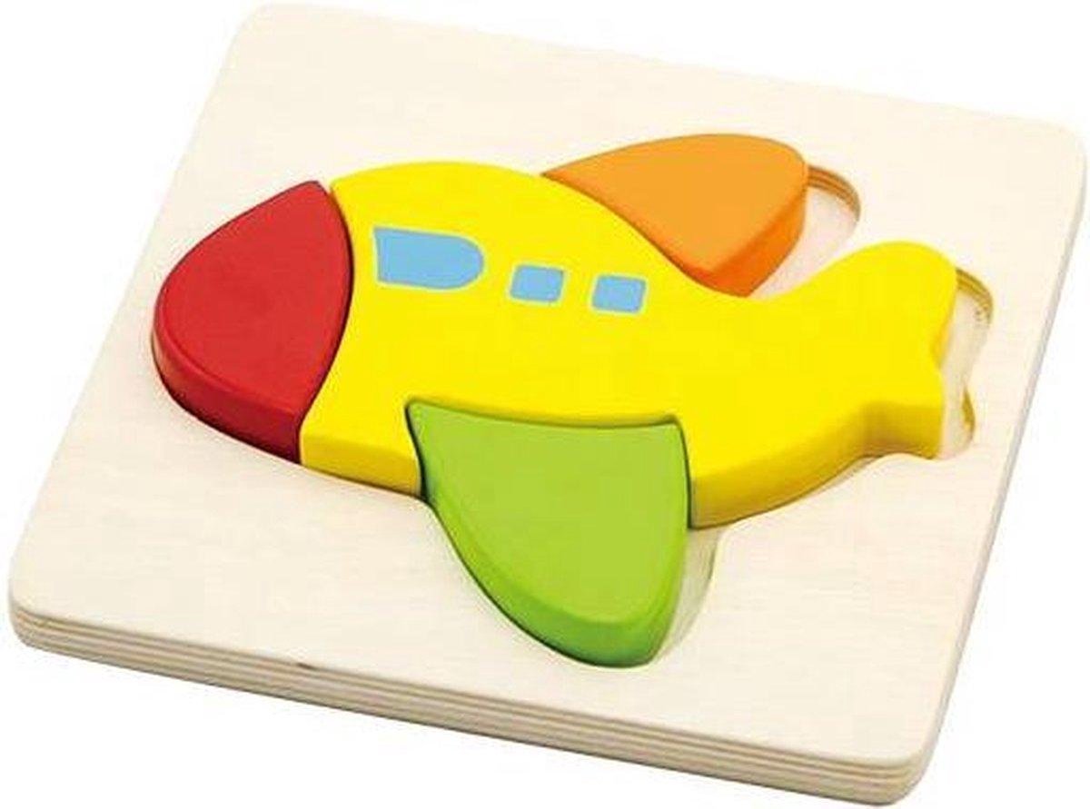 Play Adventures - Houten Vormenpuzzel - Vliegtuig - 1 tot 4 jaar - Formaat Puzzel - 14.5 x 14.5 x 1 cm