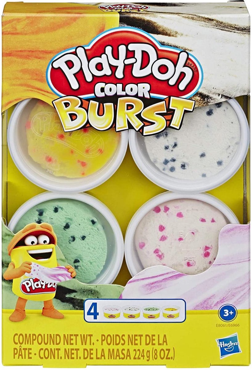 Play-Doh Color Burst Geel Wit Groen Roze - 4 potjes klei - 224 gram