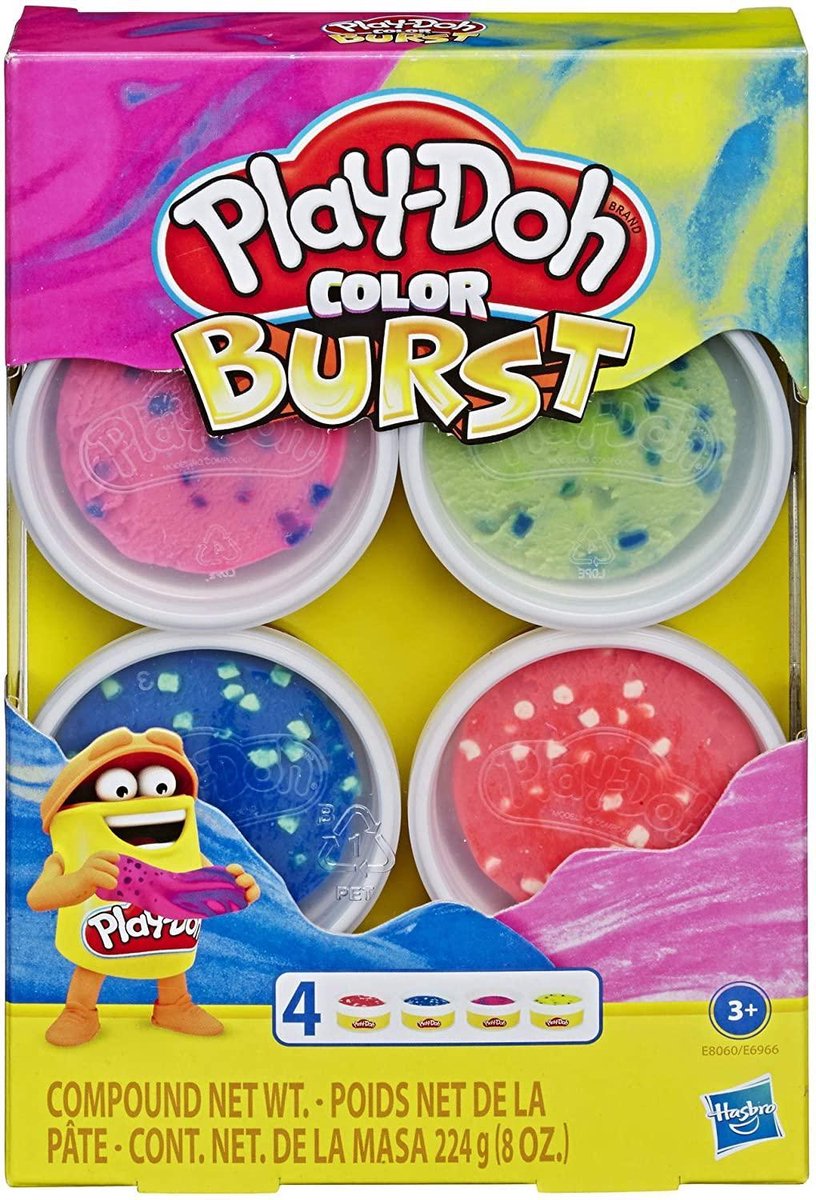 Play-Doh Color Burst Rood Groen Blauw Oranje - 4 potjes met kinderklei - 226 gram