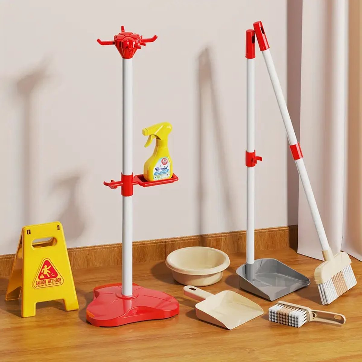 8-delige Speelgoed Schoonmaakset met Bezem, Emmer, Dweil & Accessoires – Rollenspel Schoonmaakspeelgoed voor Kinderen – Educatief Speelgoed – Cadeau voor Jongens & Meisjes –  