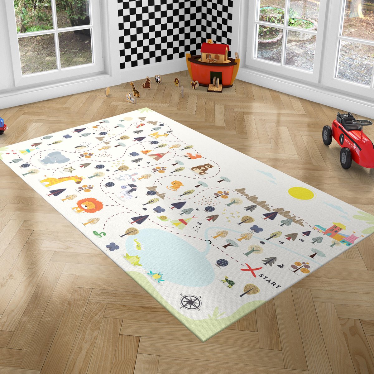 PLAYGROUND Speelkleed Kinderkamer - Speelmat Foam met Dierenmotief - Oprolbaar Speeltapijt met Antislip Onderkant, Isolerend en Waterdicht, Vloerkleed Modern, Zacht Rubber Speelvloerkleed, 100x150cm