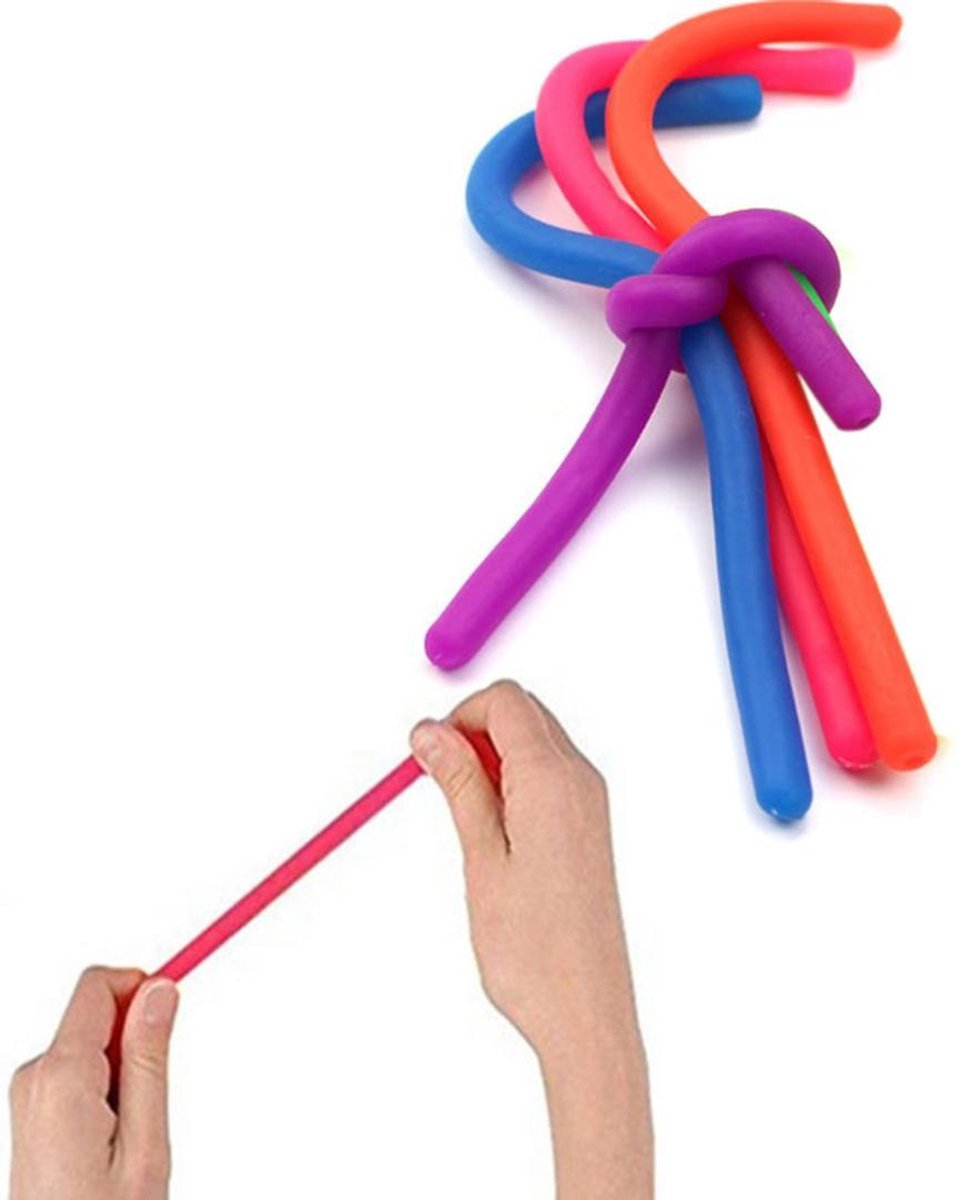 Playaz Monkey Noodles - Fidget Toys Anti Stress - Stretch Monkey Noodle - Speelgoed Stretchy String - Speelgoed Kinderen - Regenboog Fidget Toy- 4 Stuks