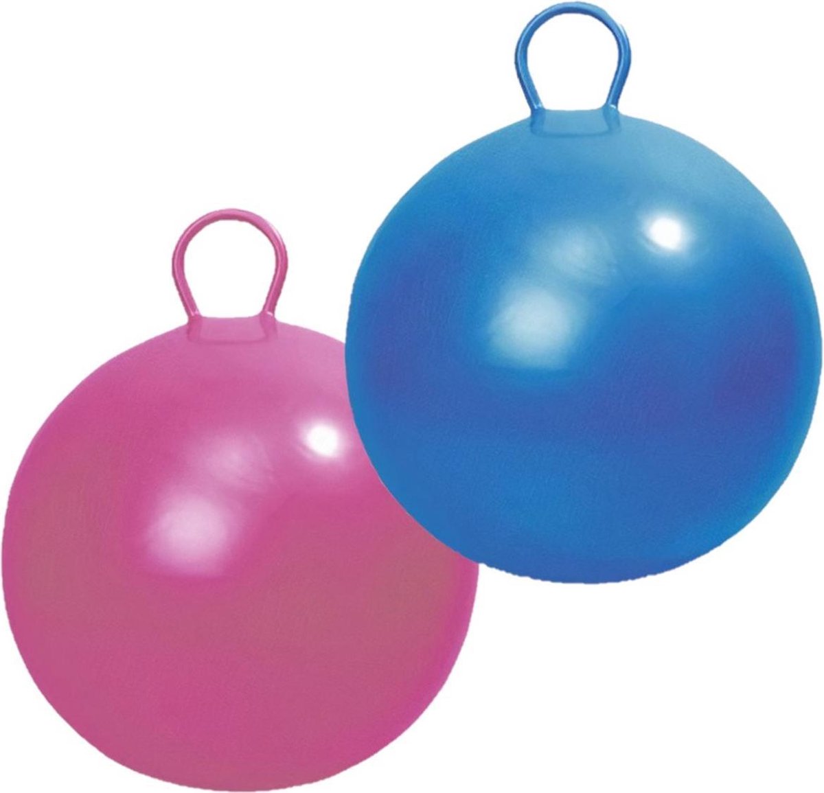 2x stuks skippyballen voor kinderen roze/blauw 45 cm - Zomer buiten speelgoed