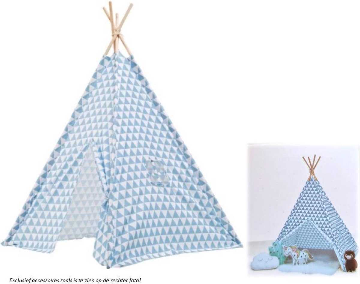 Tipi Tent kinderen driehoek print - Blauw - Wigwam -   - 120 x 120 x 150 cm - Voordeelset