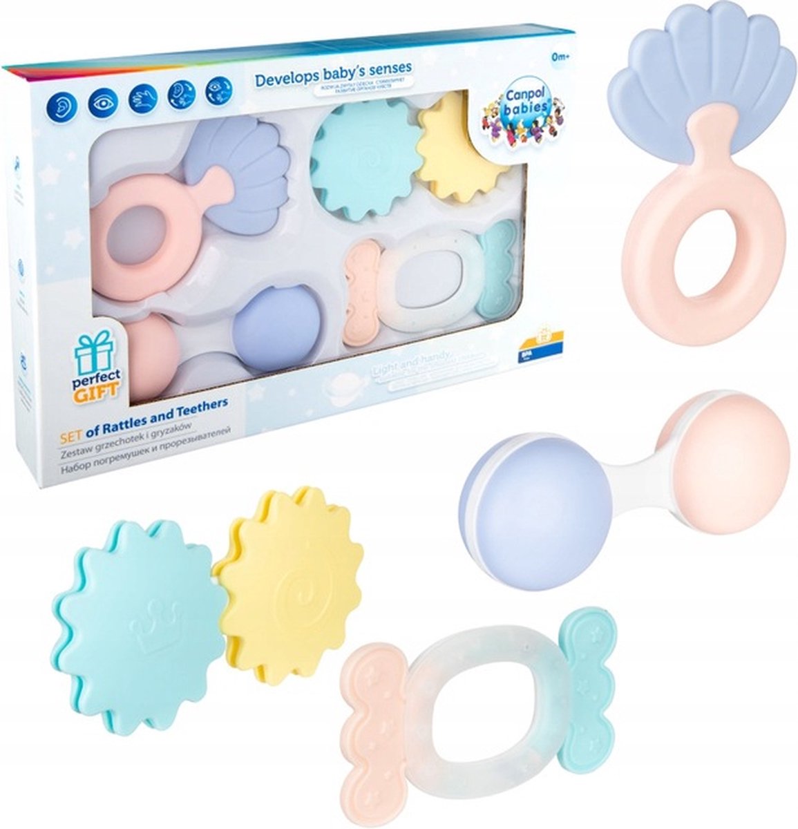 Bijtspeelgoed - Baby Speelgoed - 4 Stuks - Pastel - Bijtring - Rammelaar - Bijtspeeltje - Babyspeelgoed - Ontwikkelingsspeelgoed - Sensorisch Speelgoed - Motoriek - Montessori Speelgoed - Baby Cadeau - Kraamcadeau