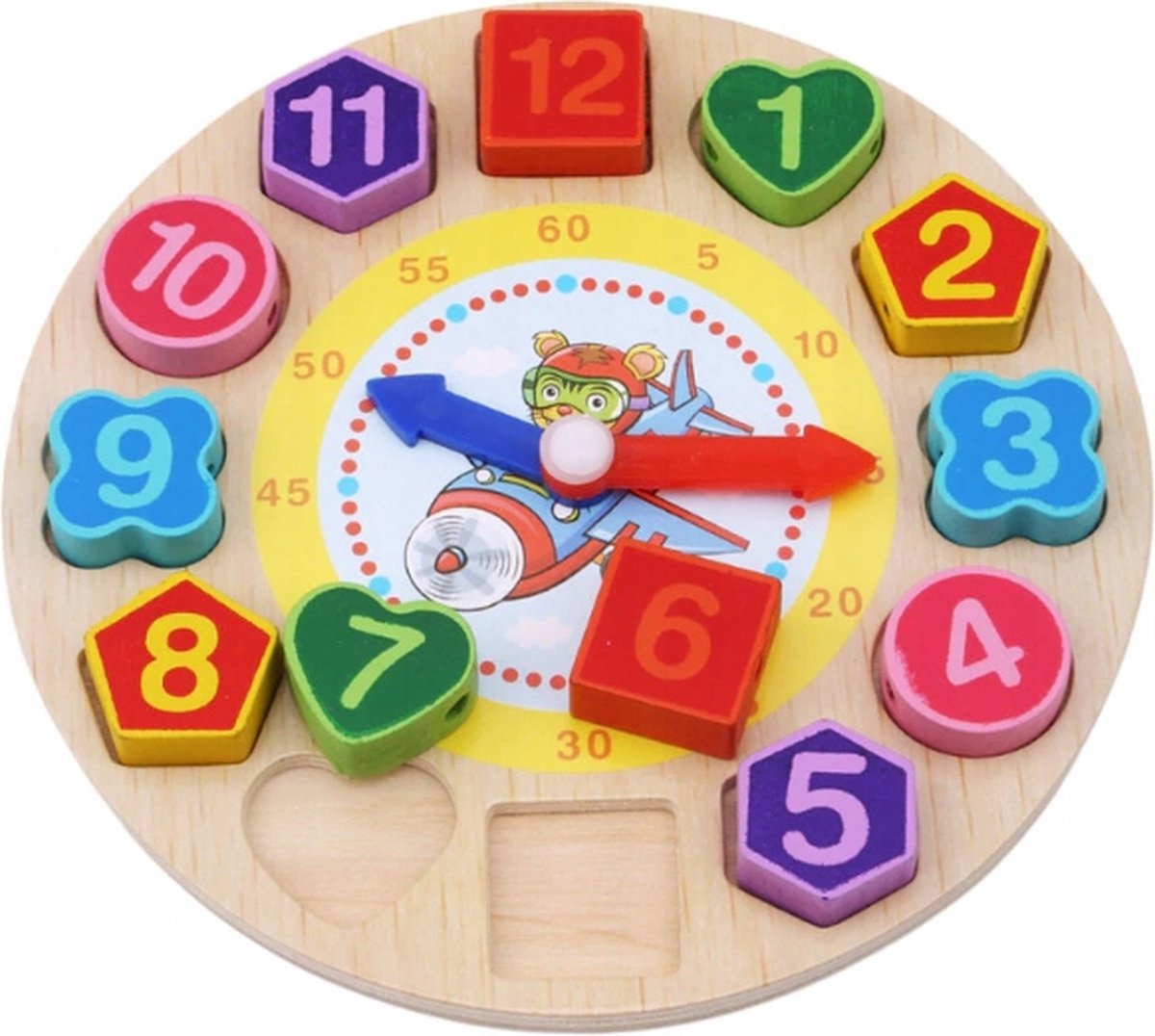 Leerklok - Tijger - 18 cm - Houten Speelklok - Klokkijken - Oefenklok - Educatief Spel - Motoriek - Kralen Rijgen - Montessori Speelgoed - Motorisch Speelgoed