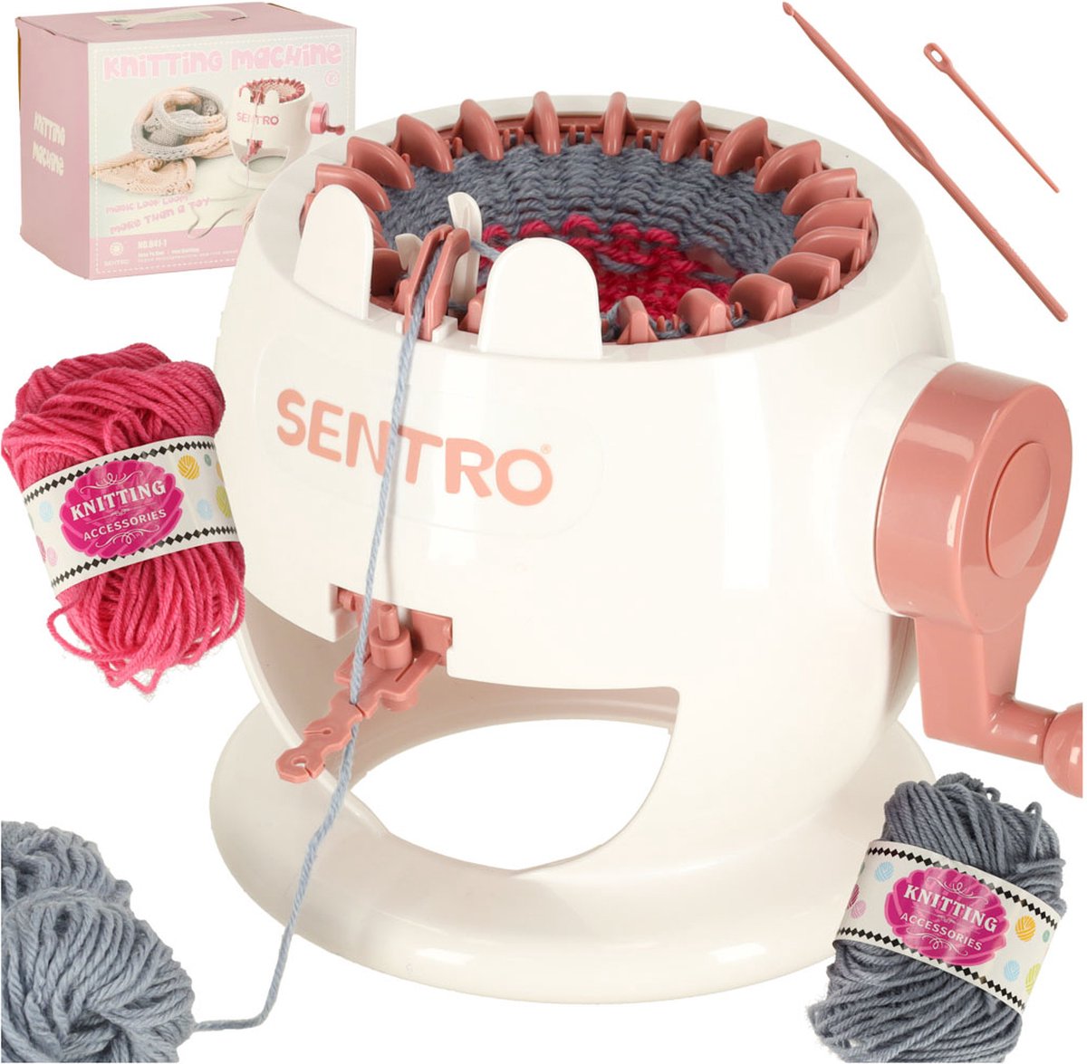  ® - Breimachine - Wit/Roze - met 22 Naalden - Inclusief 2 bollen wol - Knitting Machine - Breimolen - Volwassenen en Kinderen - DIY - Sinterklaas
