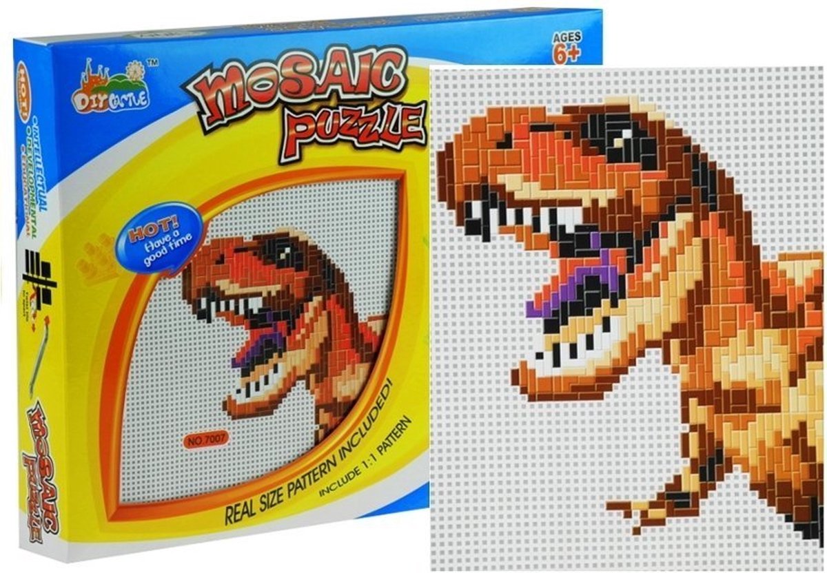  ® - Dinosaurus Mozaïek - Pixel Art - 26 x 19 cm - Knutselen - Dino - DIY - Mozaïeken - Speelgoed - Creatief - Sinterklaas