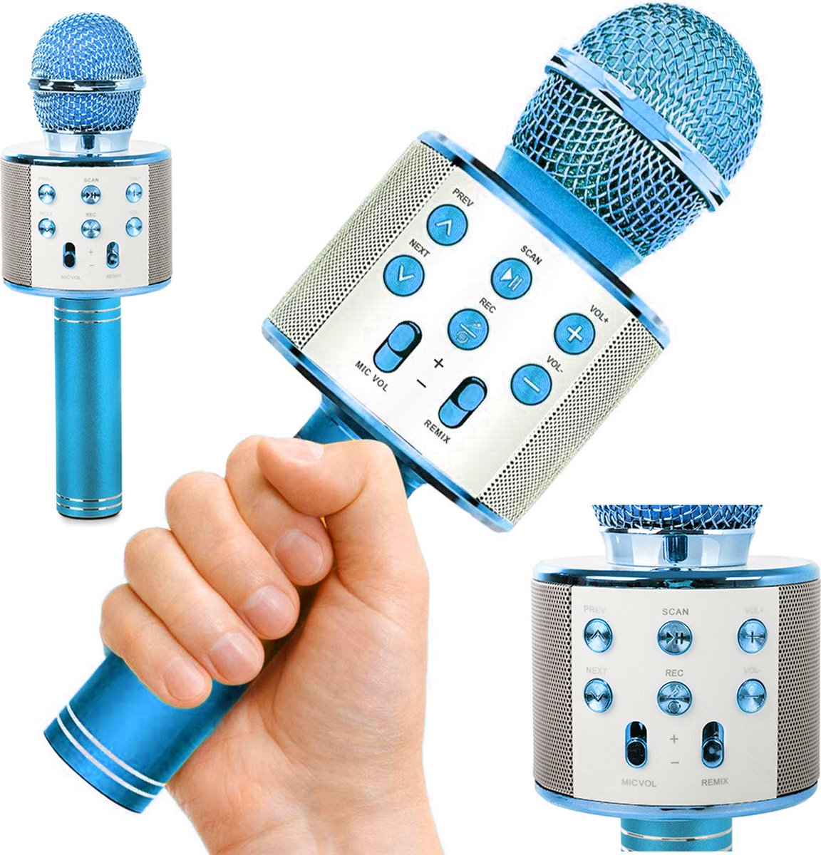  ® - Karaoke   - Blauw - Draadloos - Bluetooth - met Stemvervormer - Kinderen en Volwassenen - Speaker - Karaoke Set