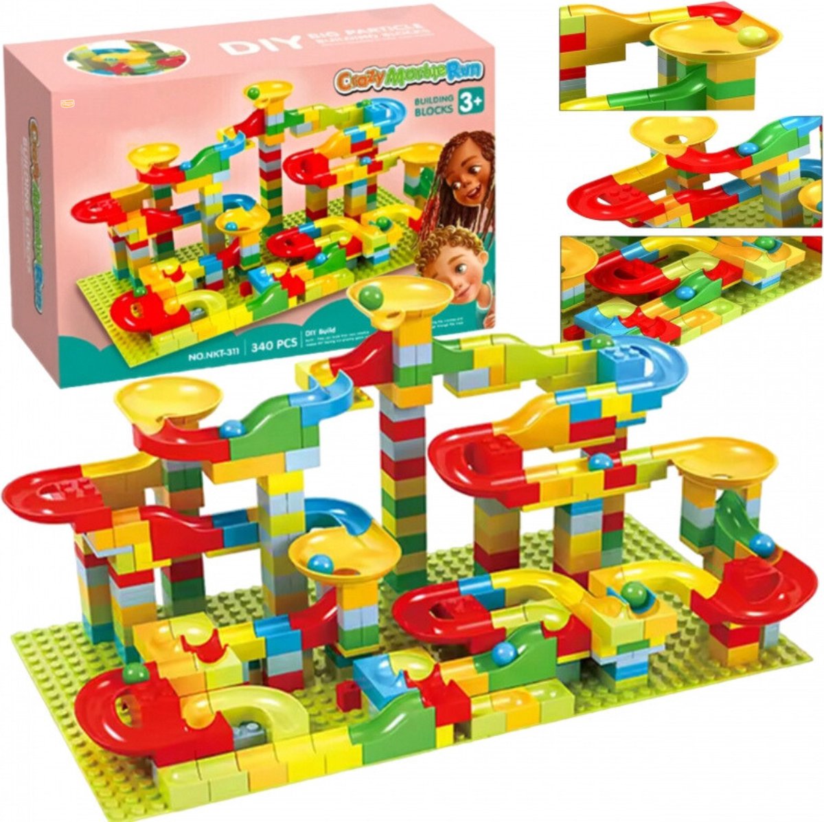  ® -   Bouwblokken - 340 Delig - met 2 Bouwplaten - Bouwblokjes - Constructiespeelgoed - Bouwen - Bouwstenen - Educatief Speelgoed - Sinterklaas