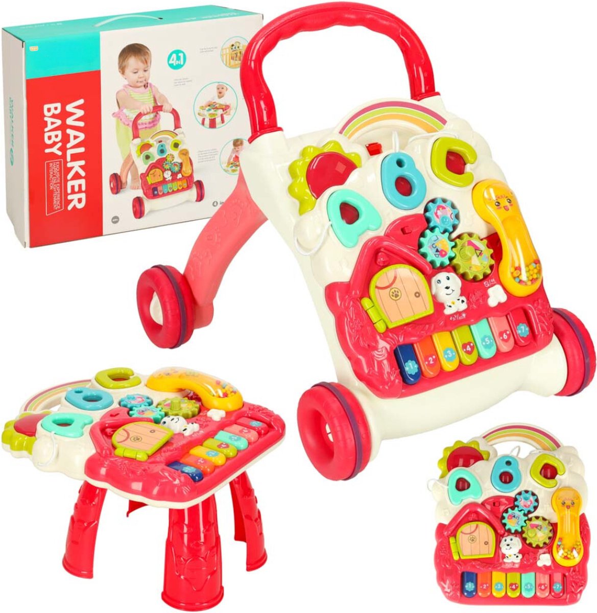  ® -   4 in 1 - Roze - met Geluid - Educatief Babyspeelgoed - Loopwagen - Leren Lopen - Baby Walker -  