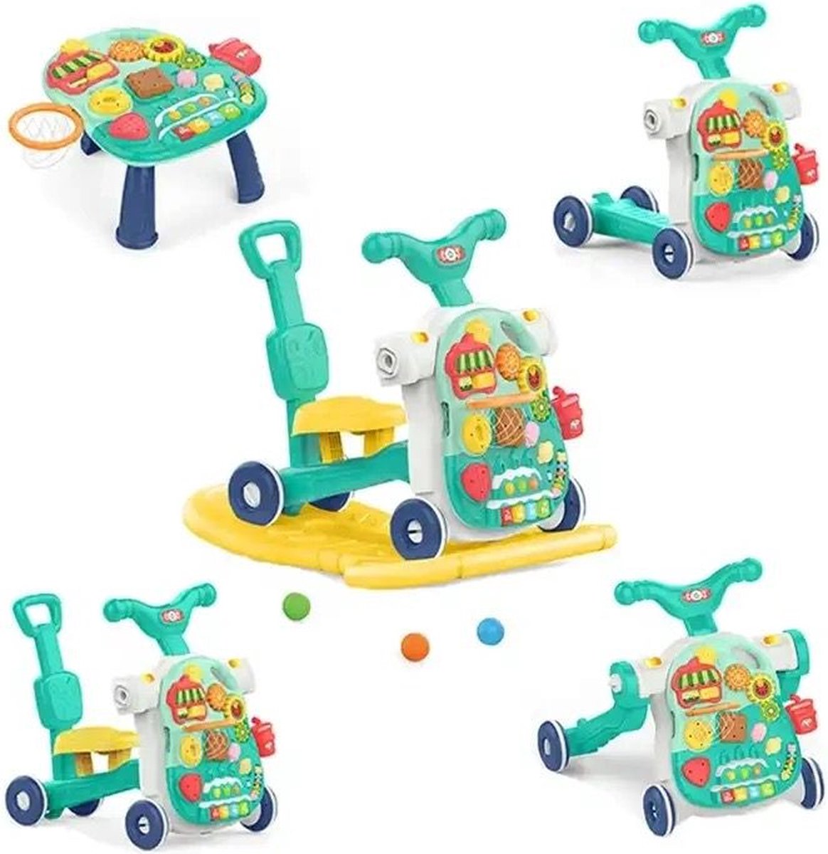  ® -   en Tafel - 5 in 1 - Mintgroen - met Licht en Geluid - Educatief Babyspeelgoed - Loopwagen - Leren Lopen - Baby Walker -   - Step - Duwfiets