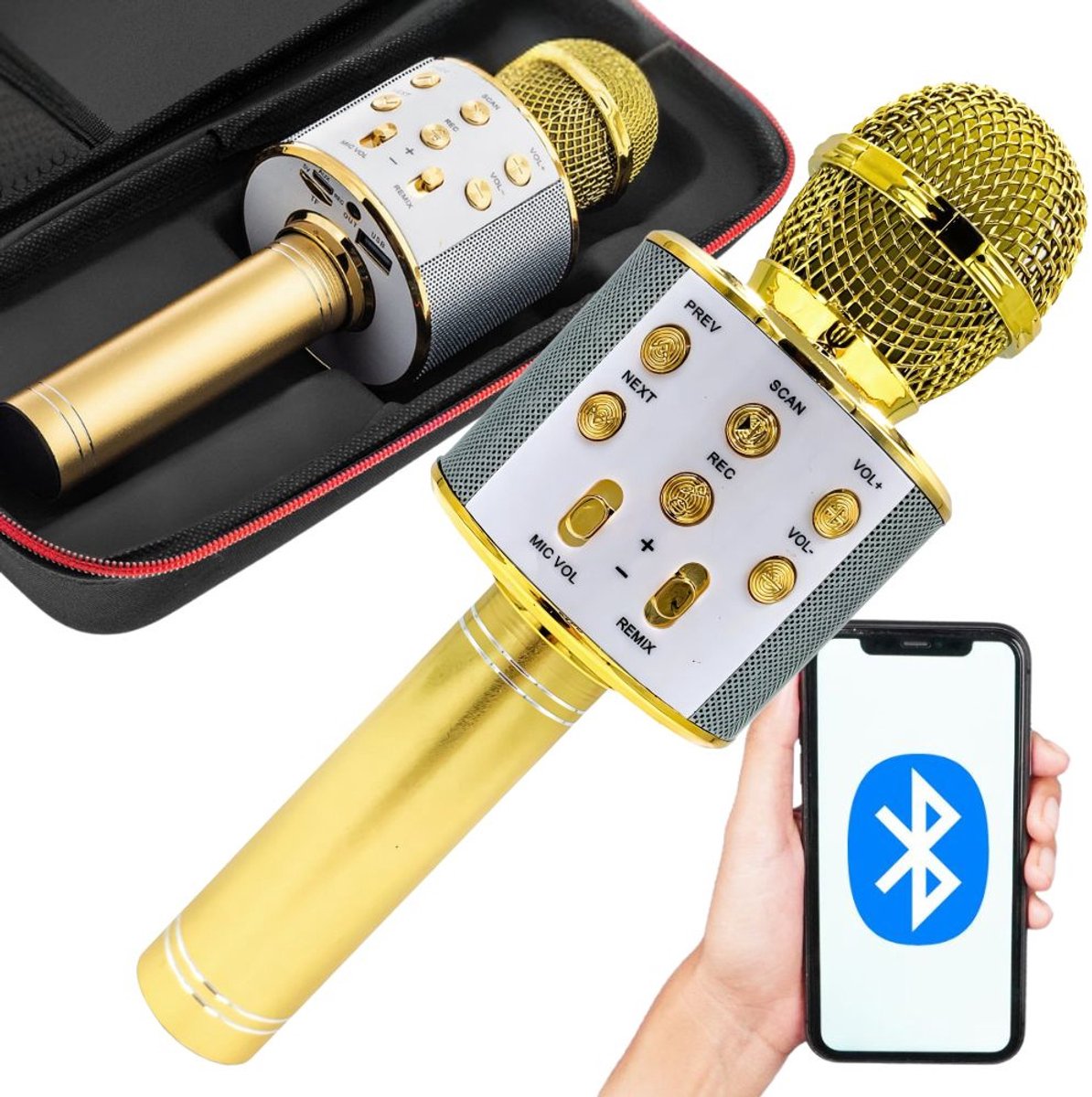  ® -   in etui - Goud - Draadloos - Bluetooth - met Stemvervormer - Karaoke   - Kinderen en Volwassenen - Speaker - Karaoke Set