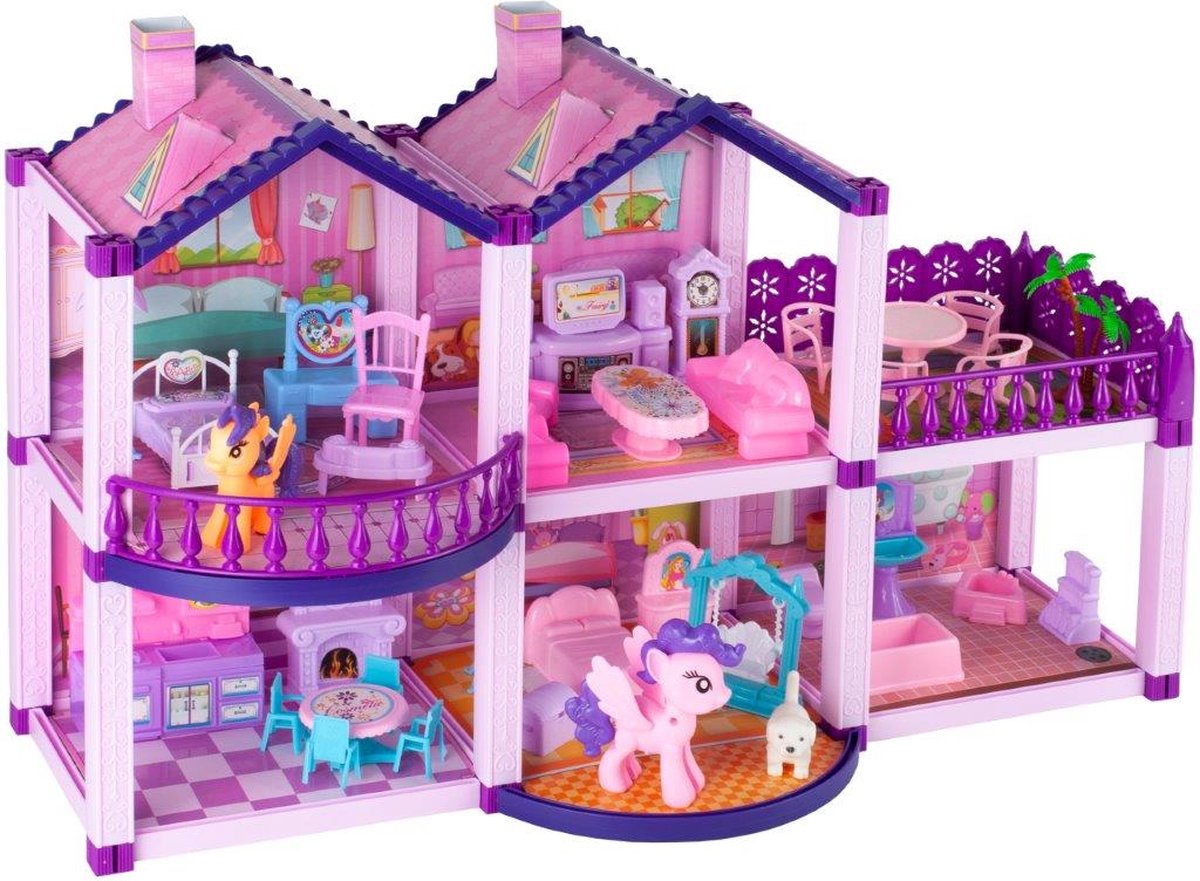  ® -   - Paars - met Ponys - Inclusief Meubels - met Pony - met Pop - Draagbaar - Speelgoed - Rollenspel Speelgoed - Educatief - Kinderen - Jongens en Meisjes - Huis voor Poppen
