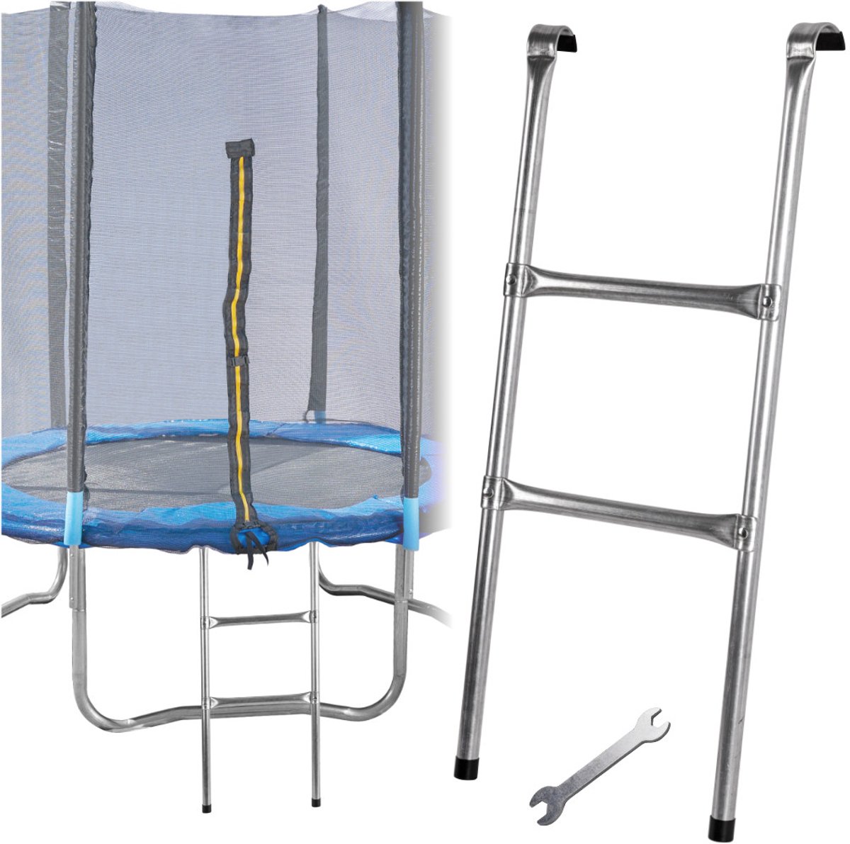  ® - Trampoline Ladder - Universeel - 37 x 86 cm - Zilver - 2 Tredes - Trampoline Trapje - Trap