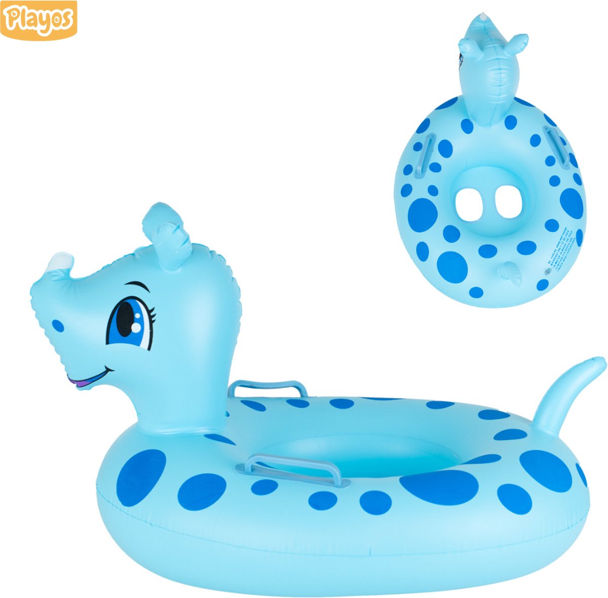  ® -   - Neushoorn - Blauw - met Zitje - Handvatten - Peuter en Baby - Zwemring - Babyzwemband - Babyfloat - Zwemtrainer - Opblaasbaar - Zwemstoel - Handvaten