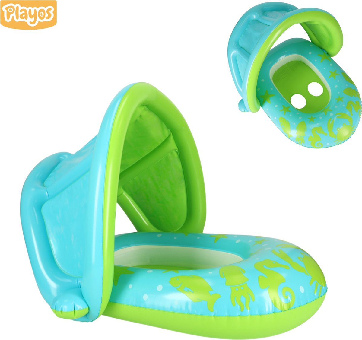  ® -   met Zonnescherm - met Zitje - Groen / Blauw - tot 18 kg - Peuter en Baby - Zwemring - Babyzwemband - Babyfloat - Zwemtrainer - Opblaasbaar - Zwemstoel - Opblaasbare Rubberboot - Rubber Bootje