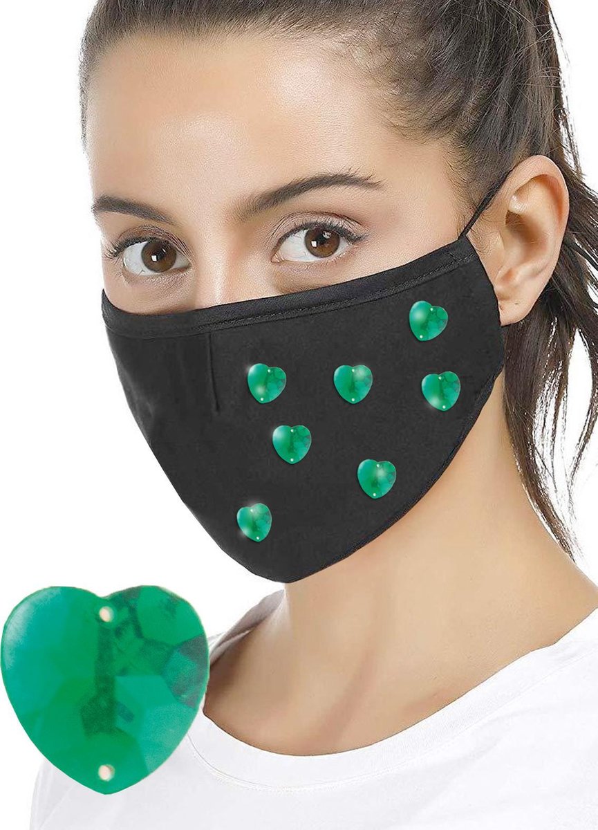 Decoratiesteentjes / diamantjes voor mondmaskers - HART vorm - diameter 15 mm - 48 stuks - KLEUR GROEN