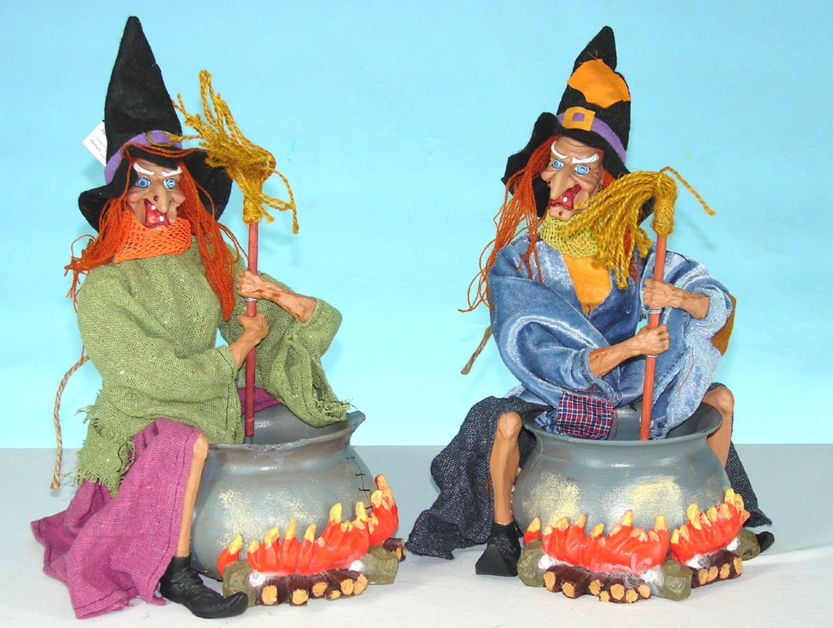 Heks met kookpot - 30 cm - 2 stuks - feestdecoratievoorwerp - Halloween