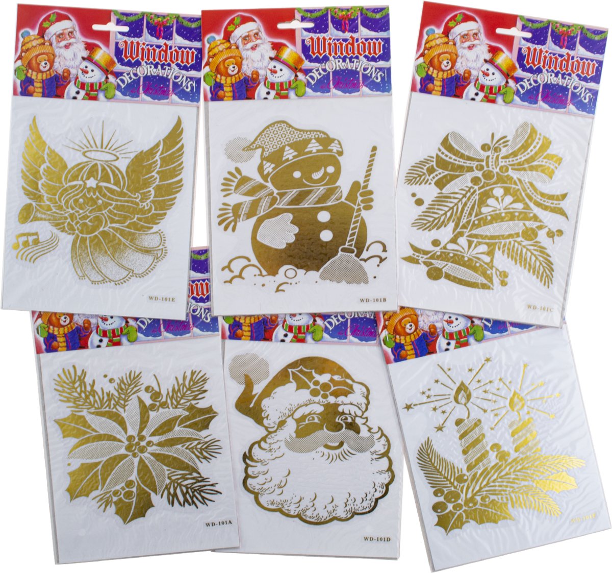 Venster stickers Kerstmis - 15 x 17 cm - 6 stuks - raamdecoratie