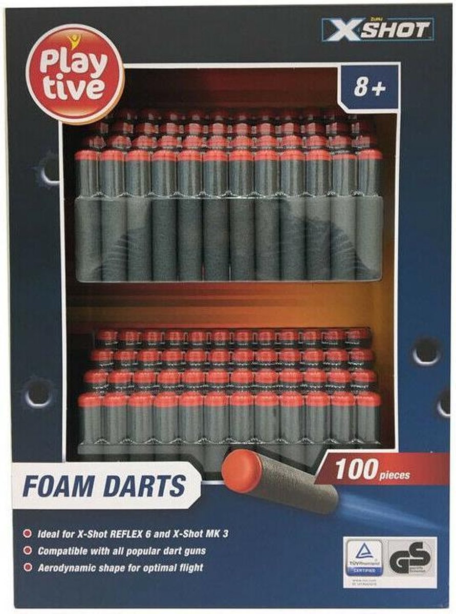 PLAYTIVE 100 Softdarts voor X-Shot REFLEX 6 en X-Shot MK 3 Softair Shot Darts