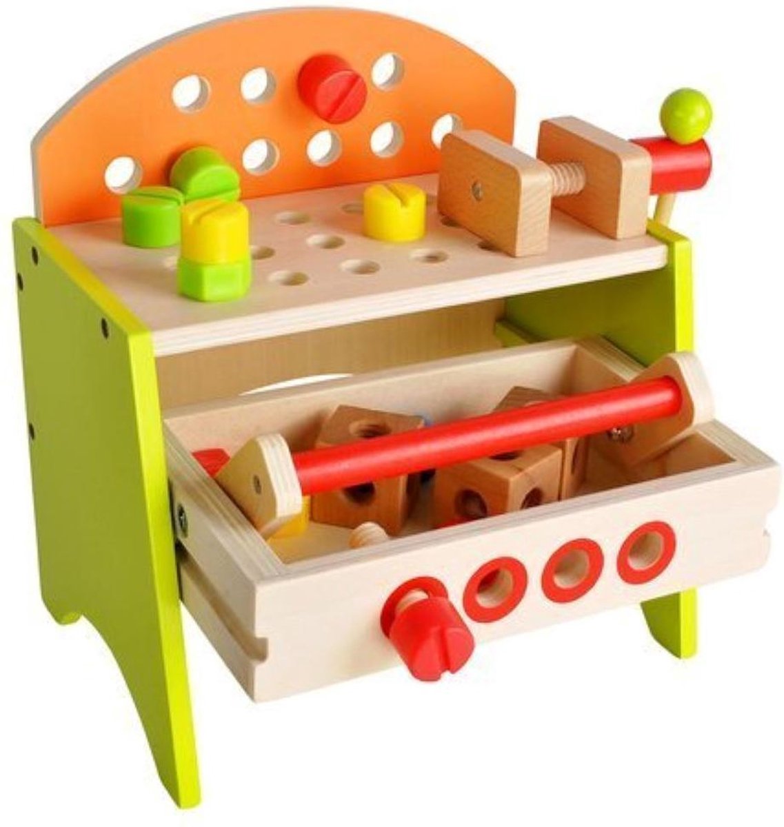 PLAYWALL Houten Kinder Speelgoed Werkbank - Deluxe Werktafel Met Schroeven Moeren Bankschroef & Gereedschap - Mini Gereedschapstafel - Kid Workshop - Vanaf 3 Jaar