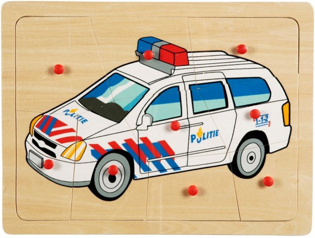 Houten puzzel politie auto 9 delig hout