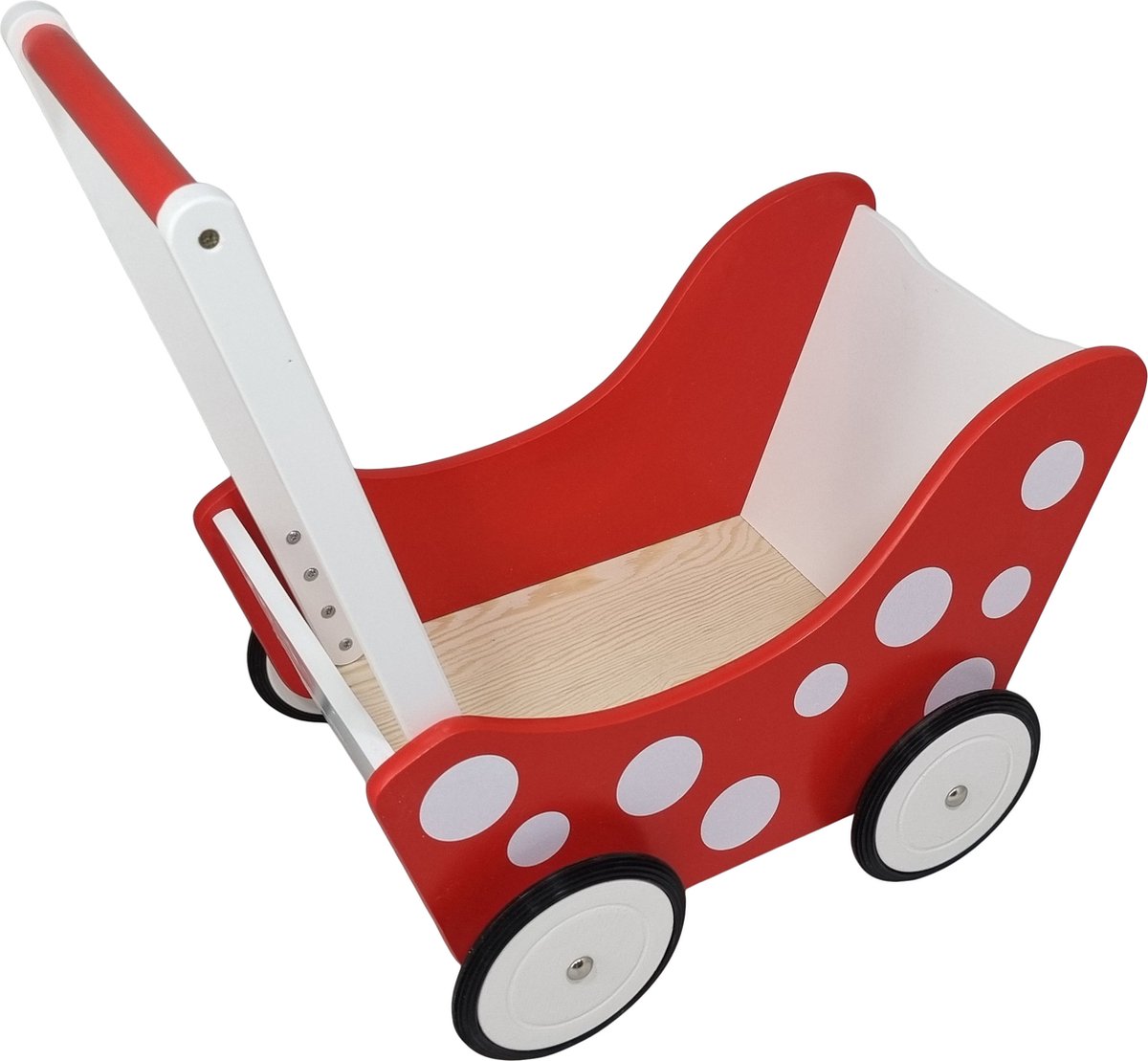 Playwood - Houten Poppenwagen rood wit  met stippen