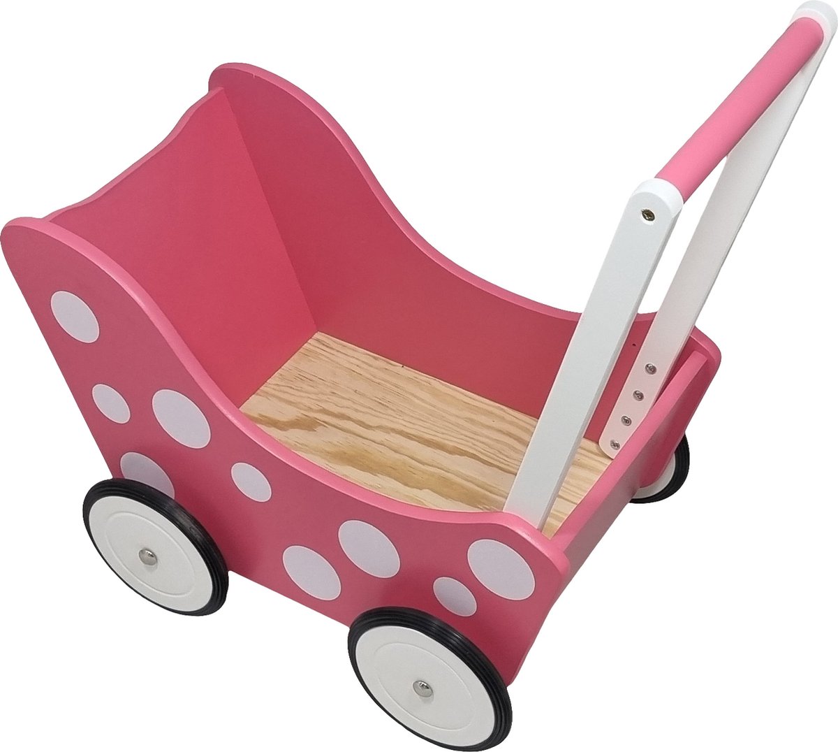 Playwood - Houten Poppenwagen roze met stippen