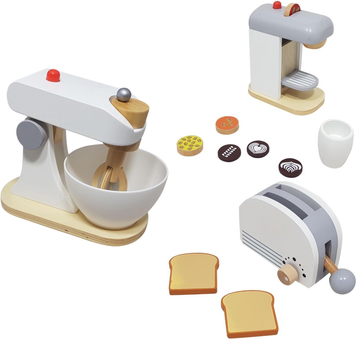 Playwood Keukenmachine set met broodrooster-Mixer en koffiezetapparaat  u krijgt 3 assorti geleverd