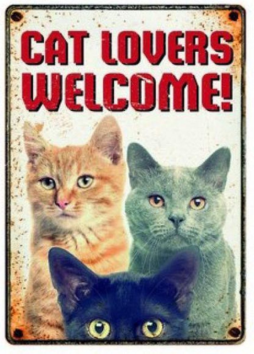 Plenty gifts waakbord blik cat lovers welcome (15X21 CM)