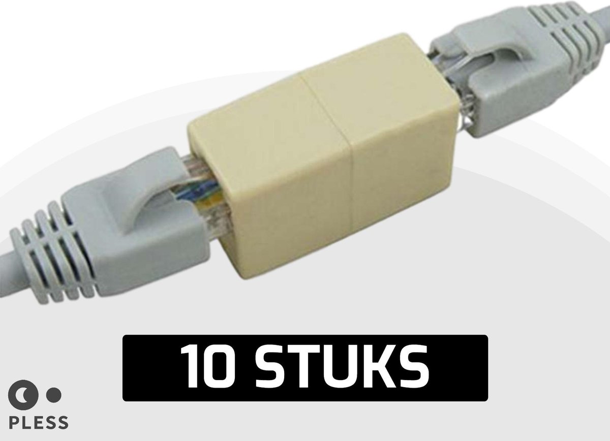 10x UTP - RJ45 Netwerk Ethernet Internet Kabel Verlengstukje Koppelstuk - geschikt voor Cat5/Cat5e/Cat6 - Pless®