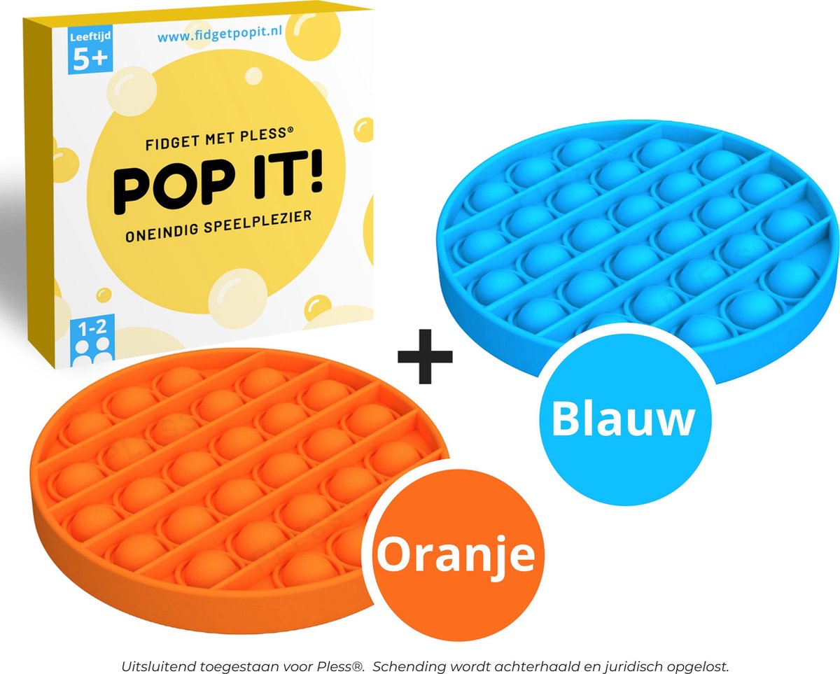 Fidget Toys Pakket - Fidget Pop It Speelgoed - Cirkel Blauw en Oranje - Pless®