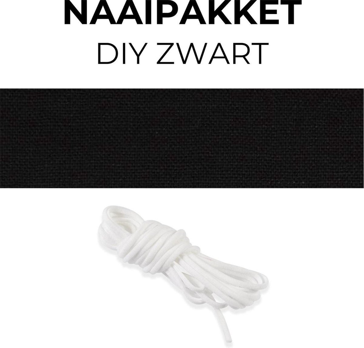 Stof voor het maken van mondkapjes/mondmaskers 1.5 meter x 20cm - Met Elastiek 3mm x 5meter - Zwart 100% katoen - Pless®