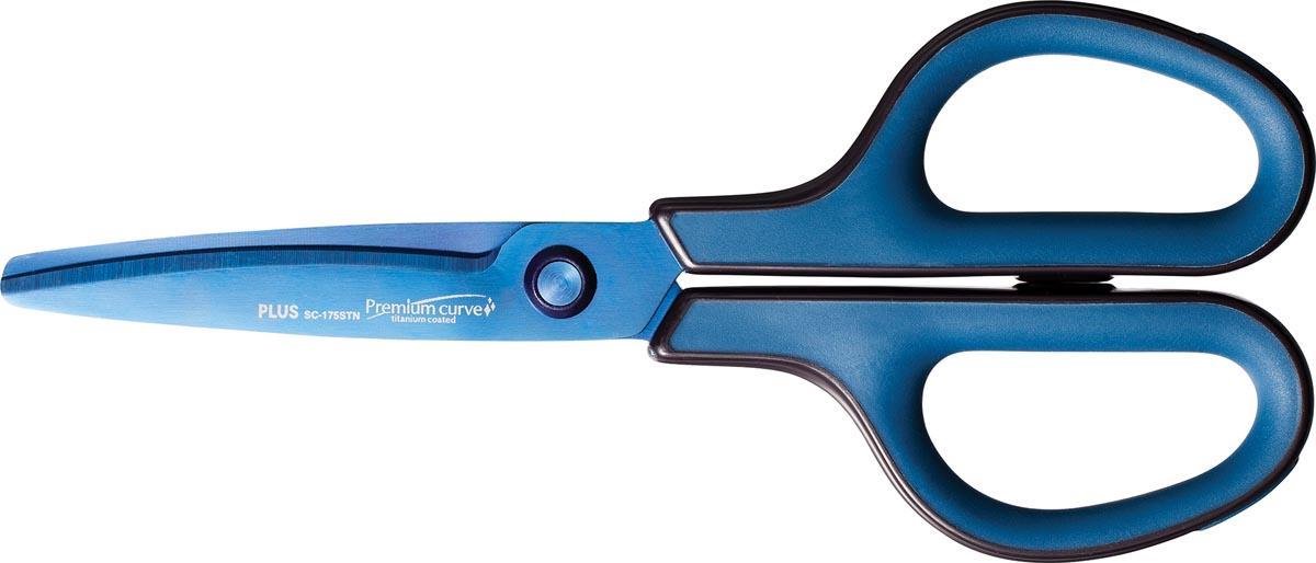 Plus FitCut Curve PREMIUM schaar, 17,5 cm, titanium bladen, blauw, op blister