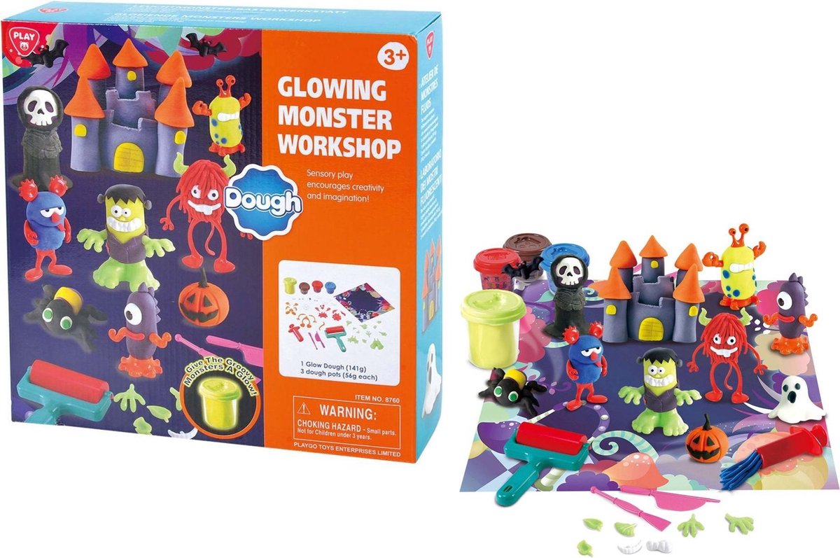 Halloween Monster Workshop klei - Set met Glow in the Dark klei - 4 potjes klei