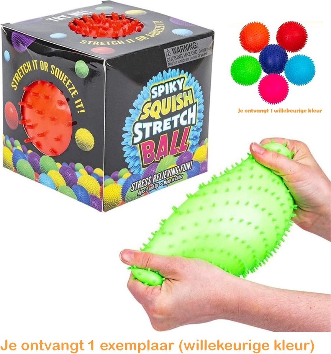 Stressbal met stekeltjes - 1 exemplaar - 10 cm - Fidget Toy - Voor de hand - Kinderen - Tieners