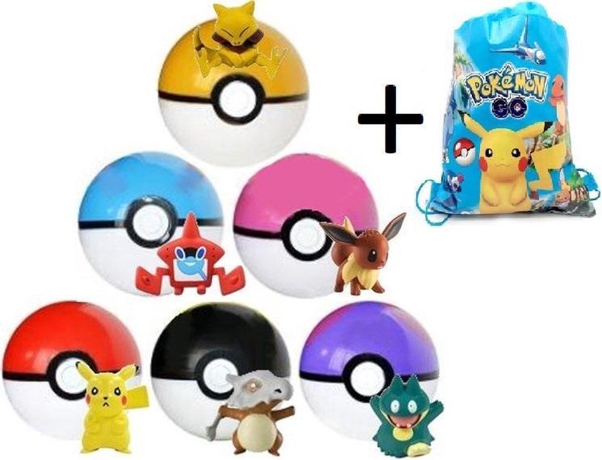 Pokémon ballen set 6 stuks! + Pokemon Tas en stickers - Pokemon Speelgoed - Nifkos