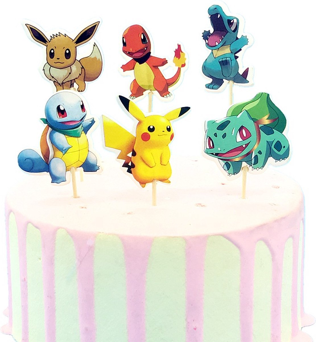 25-delige Pokémon verjaardag set - 24 cocktailprikkers + 1 grote Pokémon verjaardagstaart topper - cake topper decoratie -  Party