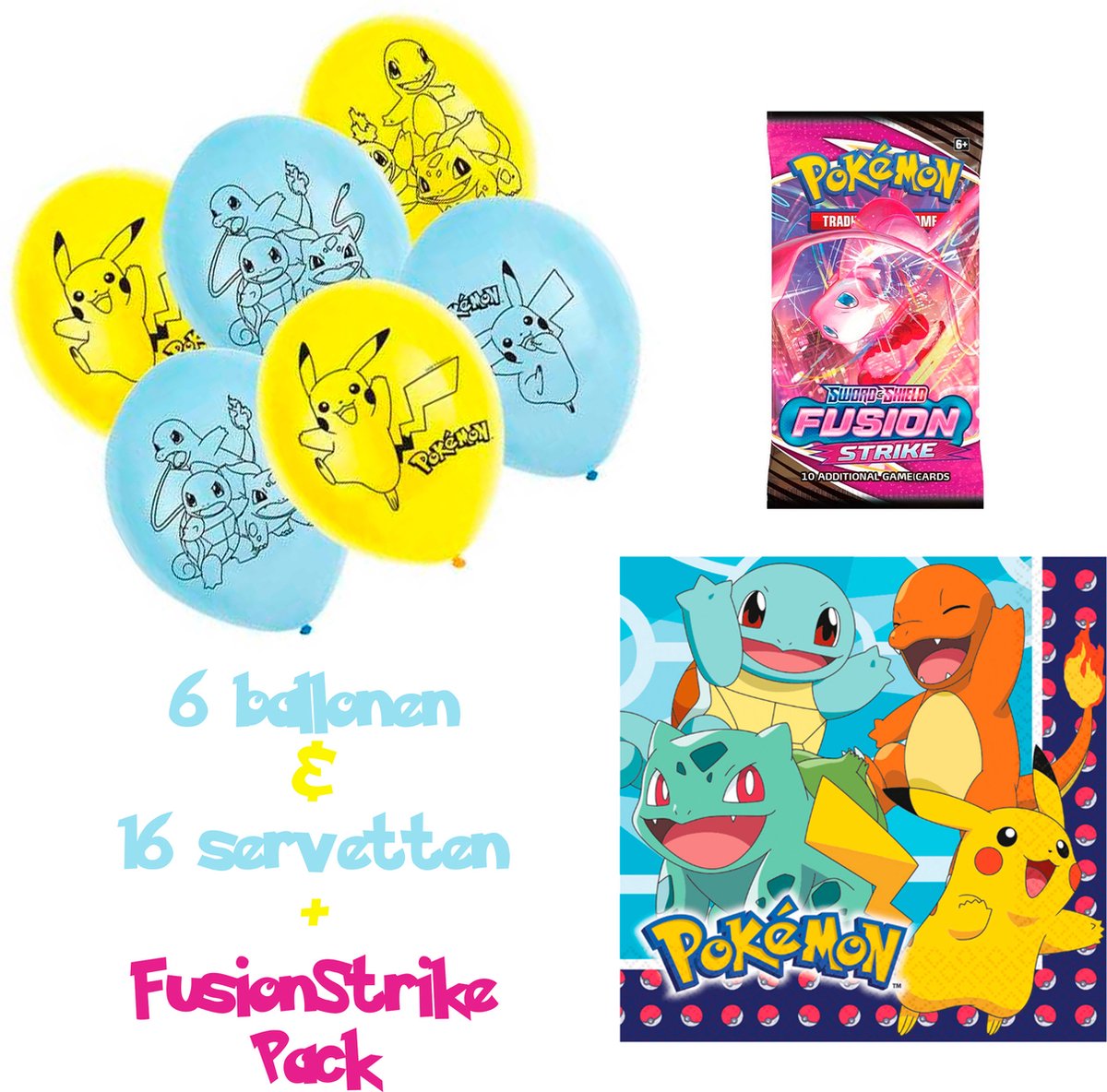 Feestset Pokémon - 6 ballonen en 16 servetten plus Fusionstrike pack