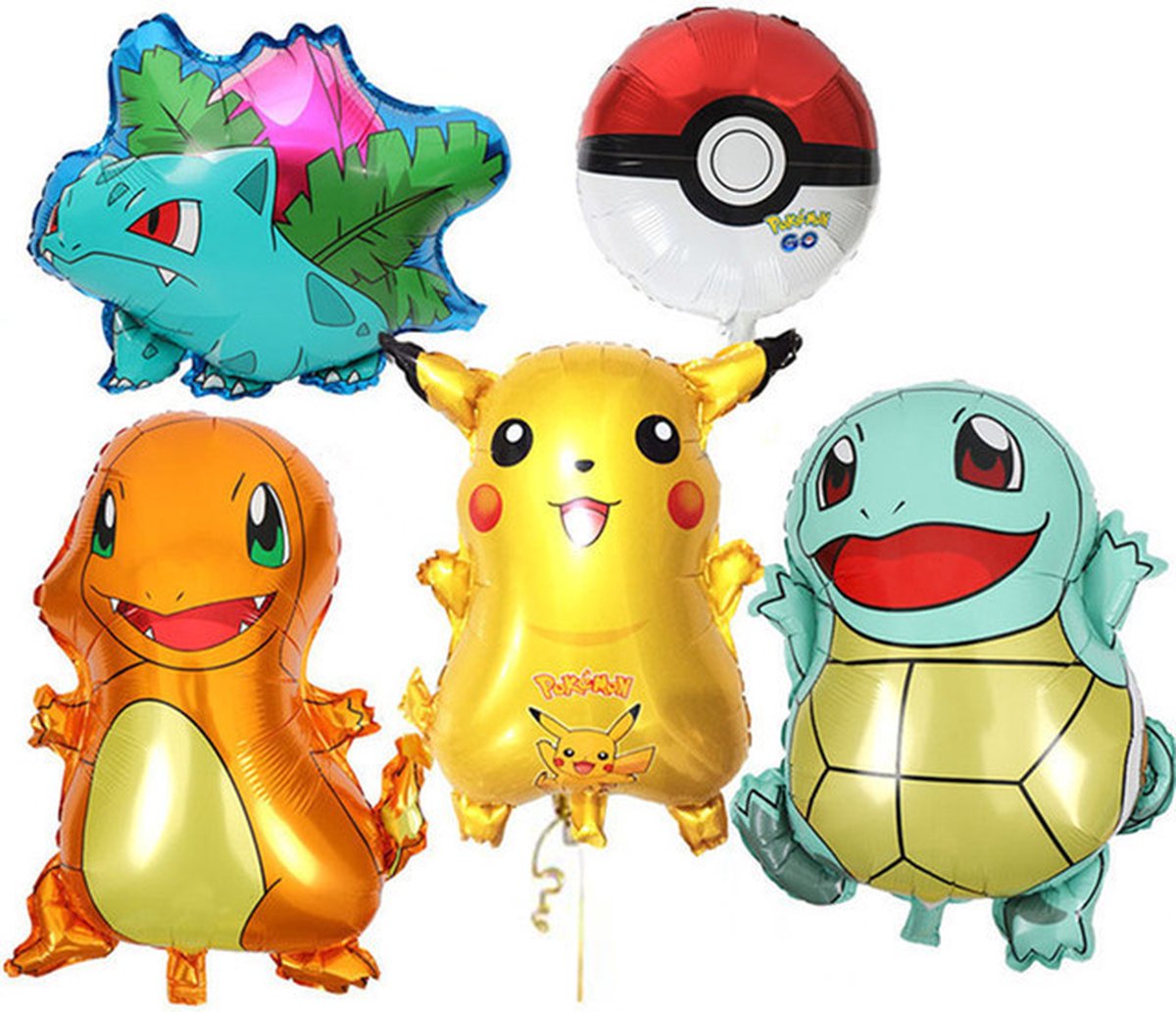 Pokemon - Verjaardag Decoratie - Ballonnen Set 5-delig - Heliumballon - Themafeest - Pokemon figuren Set - Folieballonnen