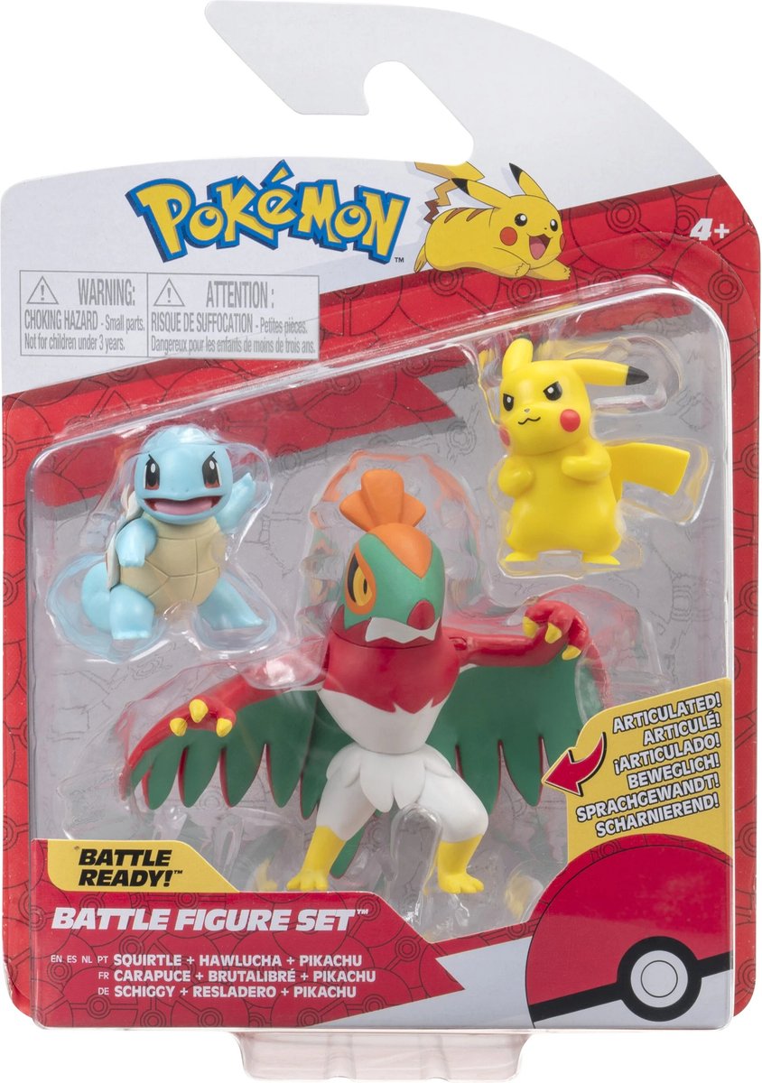 Pokemon Battle Figure 3-Pack - Squirtle, Hawlucha, Pikachu